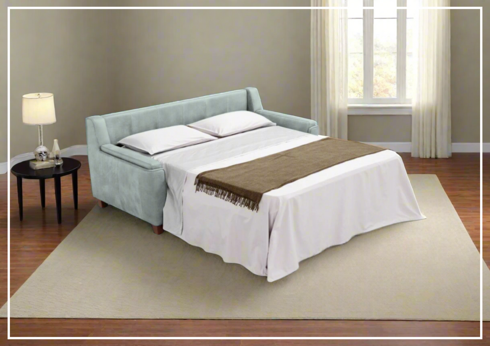 Kathy Ireland Malmo 3-Seater Blue Leather Sleeper Sofa-Jennihome