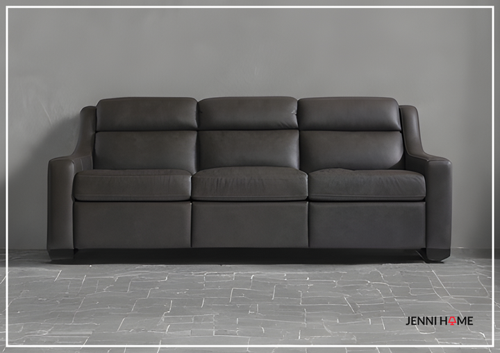 Germain Power Motion Sofa | Gray Leather | Mocha Wood Leg Finish | Bernhardt
