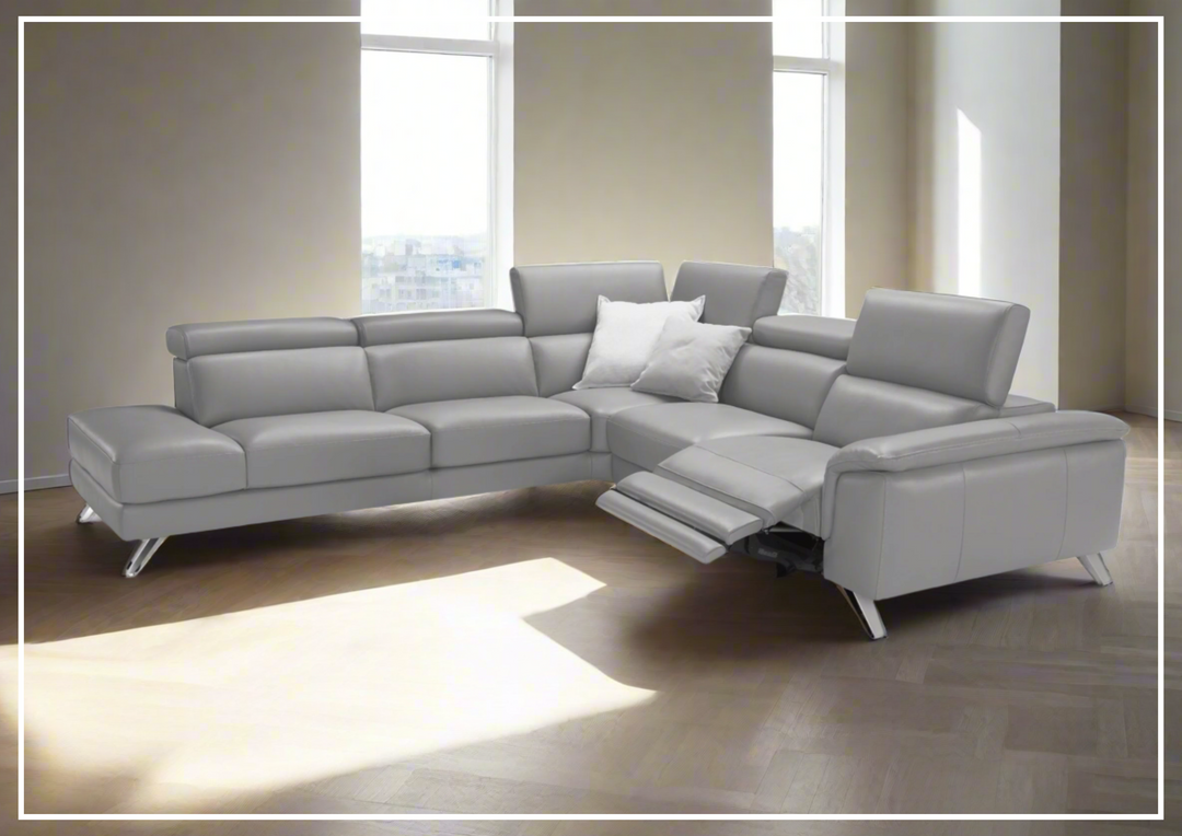 Denver Sectional Sofa with 1 Electric Recliner | L-Shaped | Gray Leather | Gio Italia