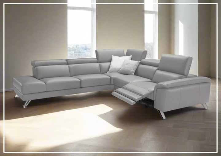Denver Sectional Sofa with 1 Electric Recliner | L-Shaped | Gray Leather | Gio Italia