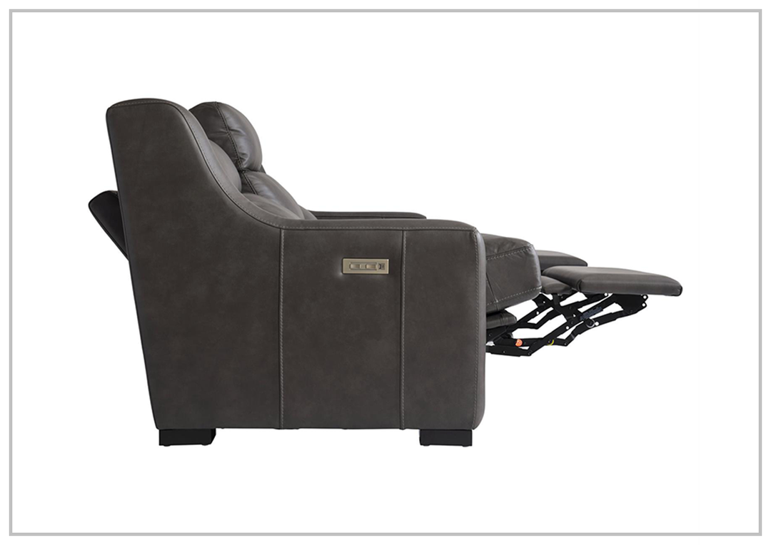 Germain Power Motion Sofa | Gray Leather | Mocha Wood Leg Finish | Bernhardt