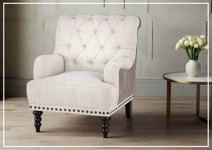 Trevella Accent Chair | Ivory Fabric | Button-Tufted Backrest | Gio Italia