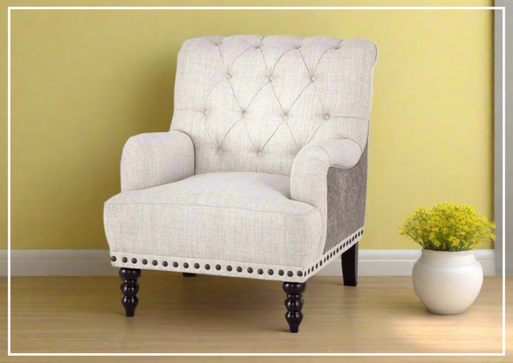 Trevella Accent Chair | Ivory Fabric | Button-Tufted Backrest | Gio Italia
