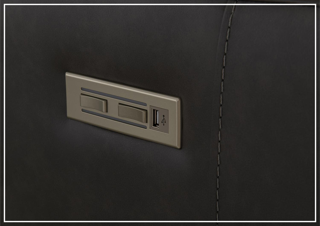 Germain Power Motion Sofa | Gray Leather | Mocha Wood Leg Finish | Bernhardt