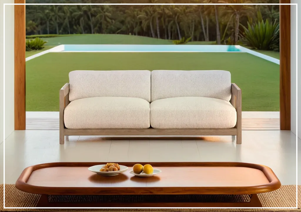Montaigne 84" Outdoor Sofa  | Exteriors Plush Cushions | Teak wood | Bernhardt