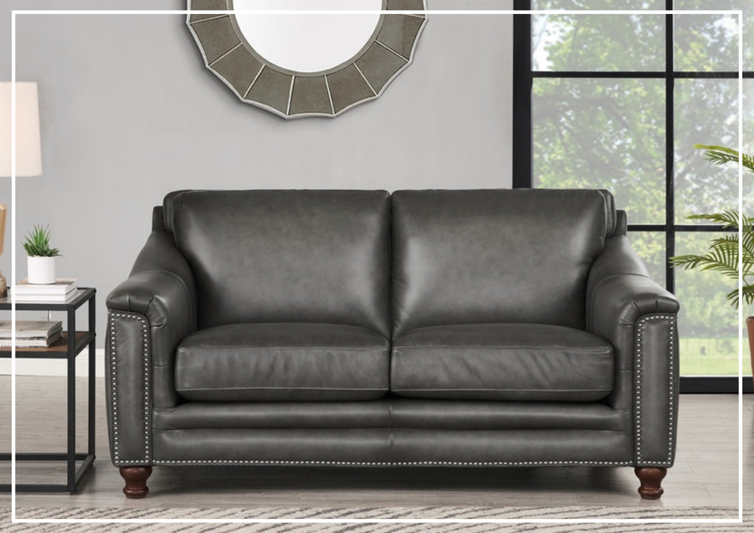 Hydeline Belfast Leather Loveseat With Nail-Head Finish