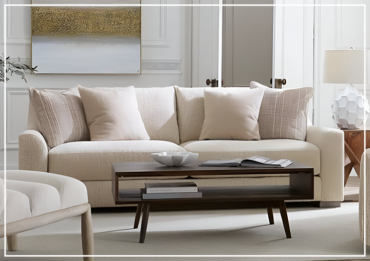 Gabi Cream Fabric Sofa | Plush Feather Down Cushion | Bernhardt