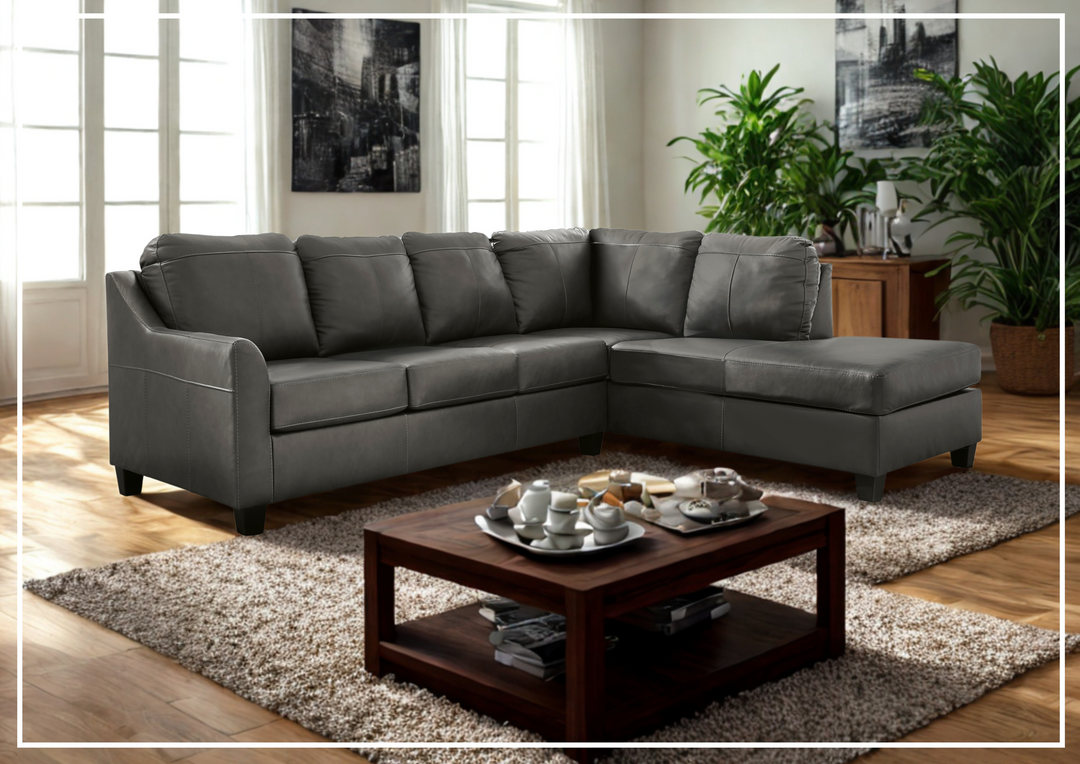 Gio Italia Varenna L-shaped Leather Sectional Sofa in Dark Gray-Jennihome