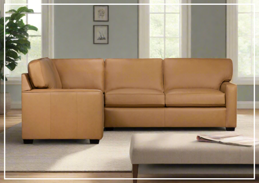Klaussner Kenton L-Shape  Leather Sofa in Brown-Jennihome