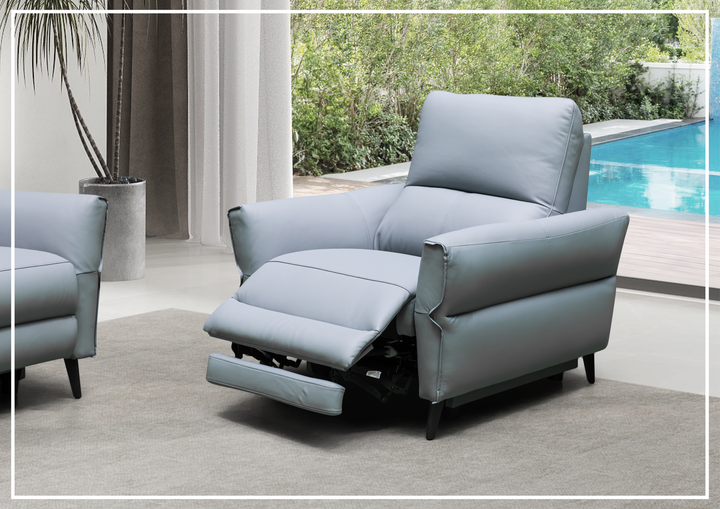 Klaussner Serenita Leather Blue Power Reclining Chair-Jennihome