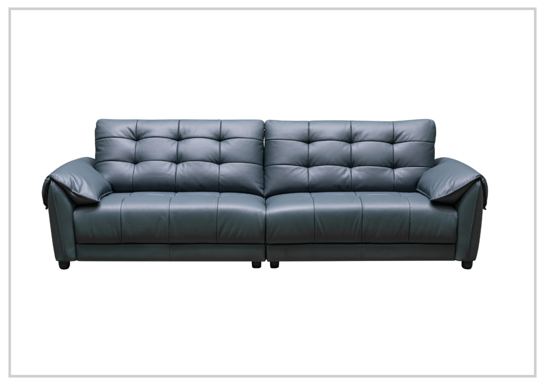 Klaussner Sofiano 2-seater Blue Leather Sofa with Plush Back Support-Jennihome