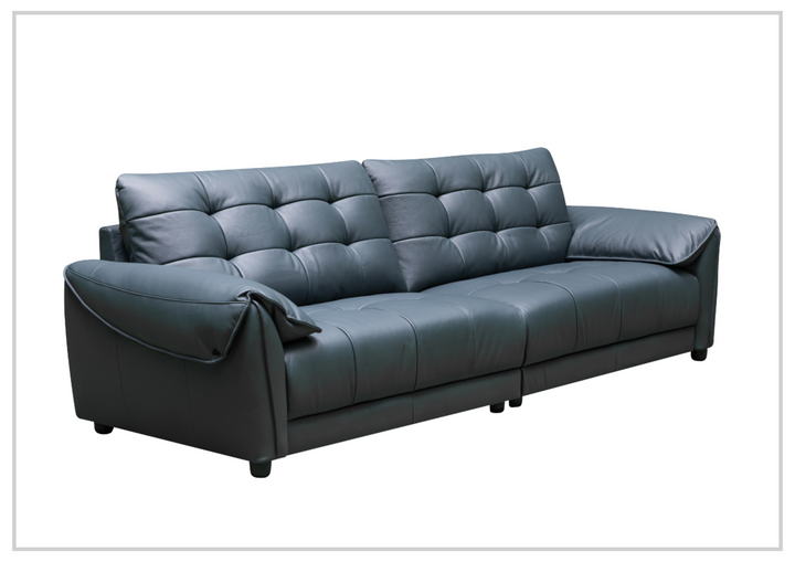 Klaussner Sofiano 2-seater Blue Leather Sofa with Plush Back Support-Jennihome