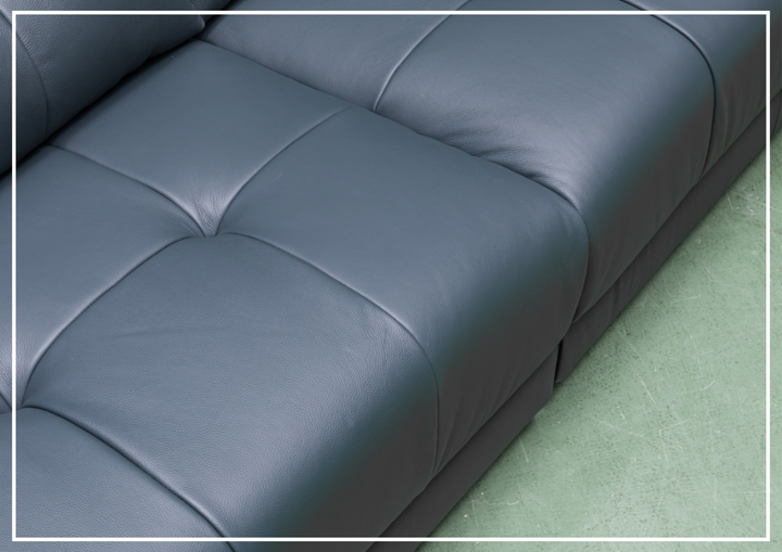 Klaussner Sofiano 2-seater Blue Leather Sofa with Plush Back Support-Jennihome