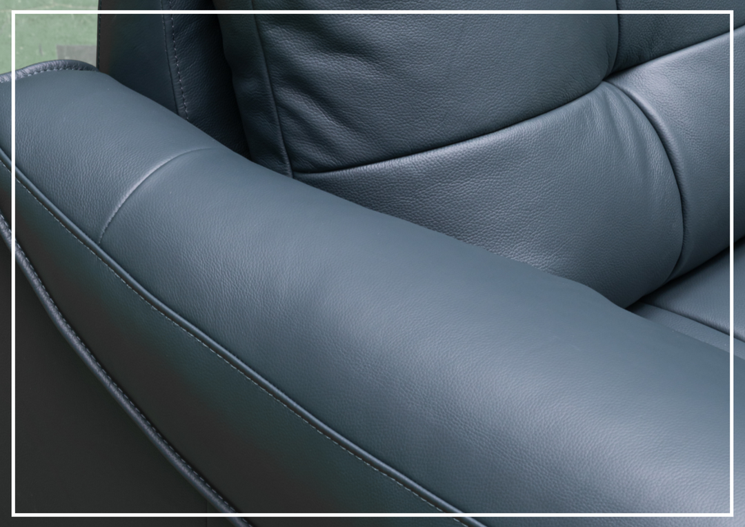 Klaussner Sofiano 2-seater Blue Leather Sofa with Plush Back Support-Jennihome