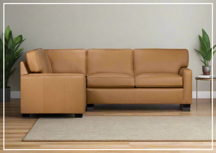Klaussner Kenton L-Shape  Leather Sofa in Brown-Jennihome