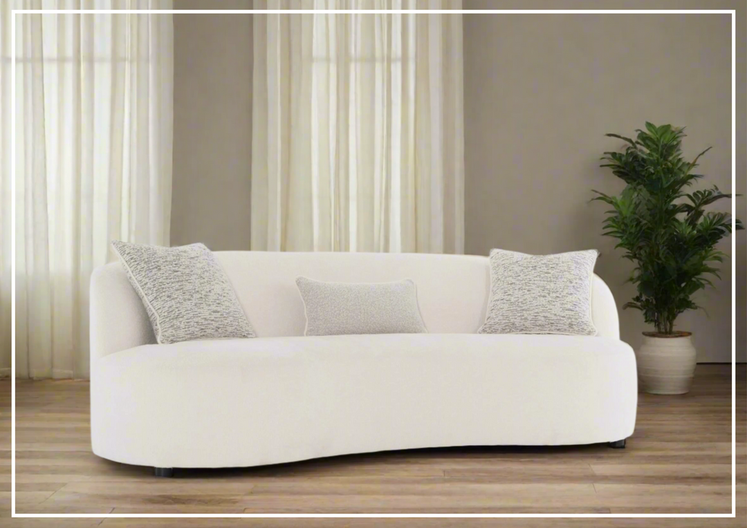 Elle 3-Seater Sofa | White Fabric | 3 Accent Pillows | Bernhardt