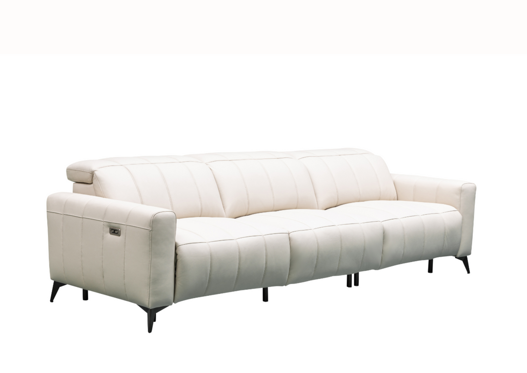 Capri Power Reclining Sofa | Beige Leather| Power Footrest | Klaussner
