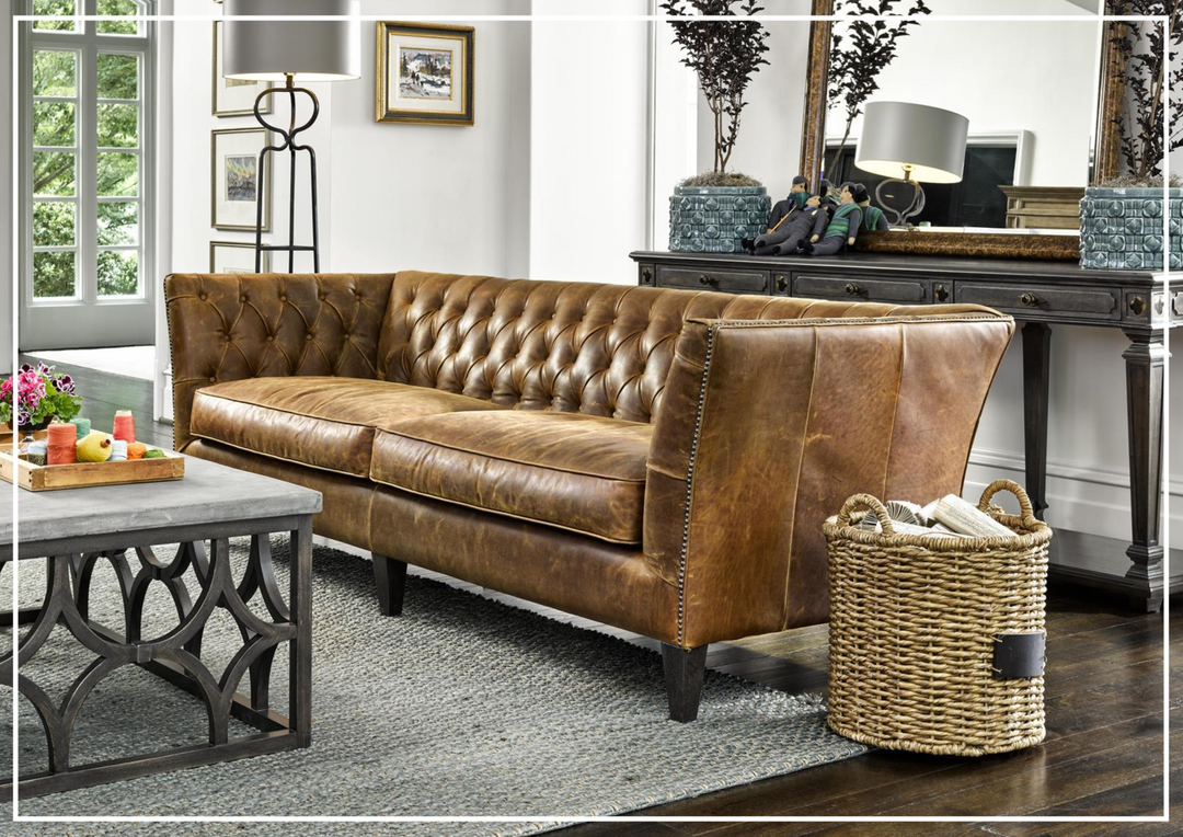 Duncan 3-seater Sofa | Brown Leather |Tufted Back | Universal Furniture