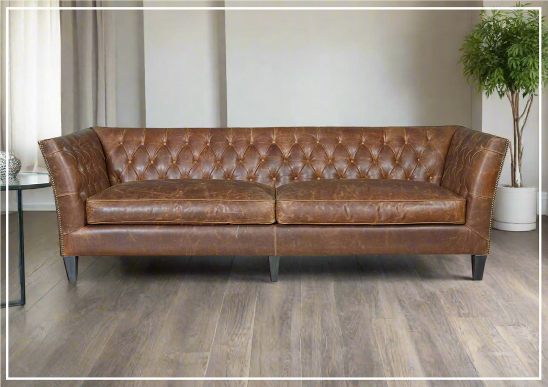 Duncan 3-seater Sofa | Brown Leather |Tufted Back | Universal Furniture