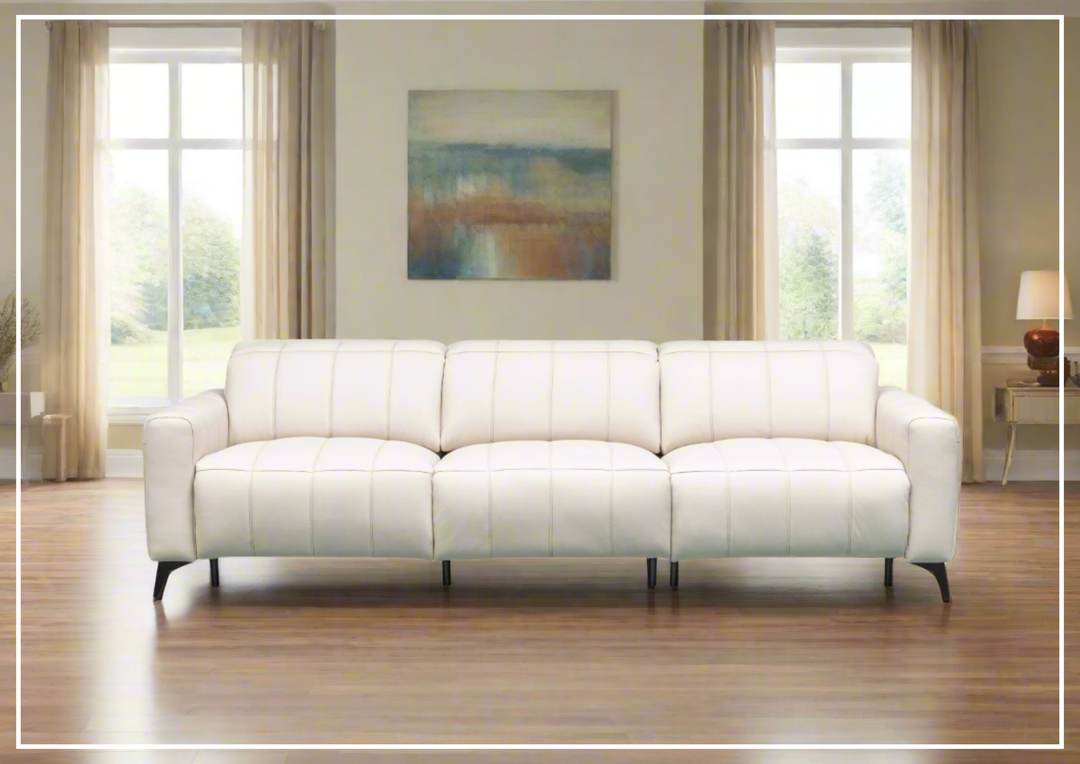Capri Power Reclining Sofa | Beige Leather| Power Footrest | Klaussner