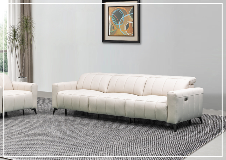 Capri Power Reclining Sofa | Beige Leather| Power Footrest | Klaussner