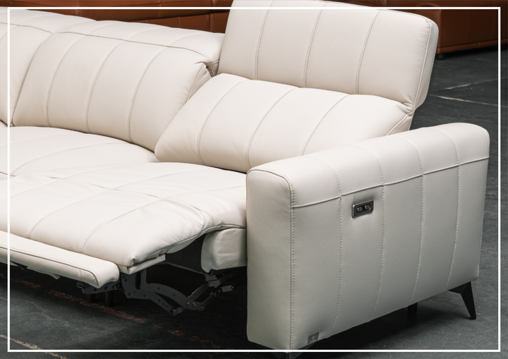 Capri Power Reclining Sofa | Beige Leather| Power Footrest | Klaussner