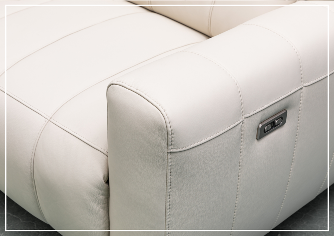 Capri Power Reclining Sofa | Beige Leather| Power Footrest | Klaussner