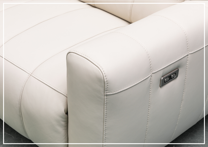 Capri Power Reclining Sofa | Beige Leather| Power Footrest | Klaussner