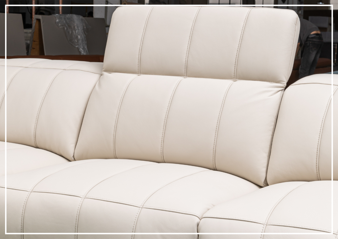 Capri Power Reclining Sofa | Beige Leather| Power Footrest | Klaussner