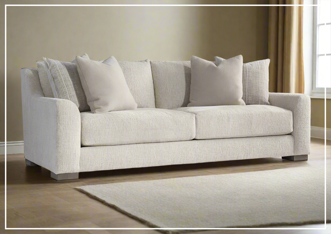 Gabi Cream Fabric Sofa | Plush Feather Down Cushion | Bernhardt