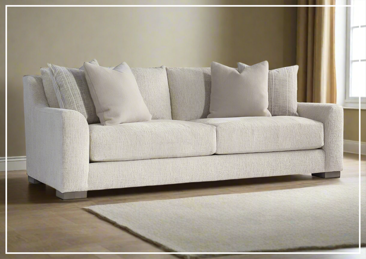 Gabi Cream Fabric Sofa | Plush Feather Down Cushion | Bernhardt