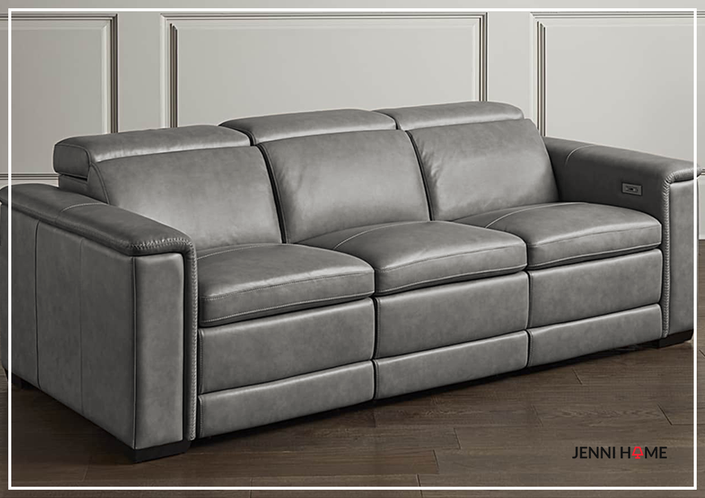 Lioni Power Motion Sofa | Gray Leather | Power Headrests & Footrests | Bernhardt