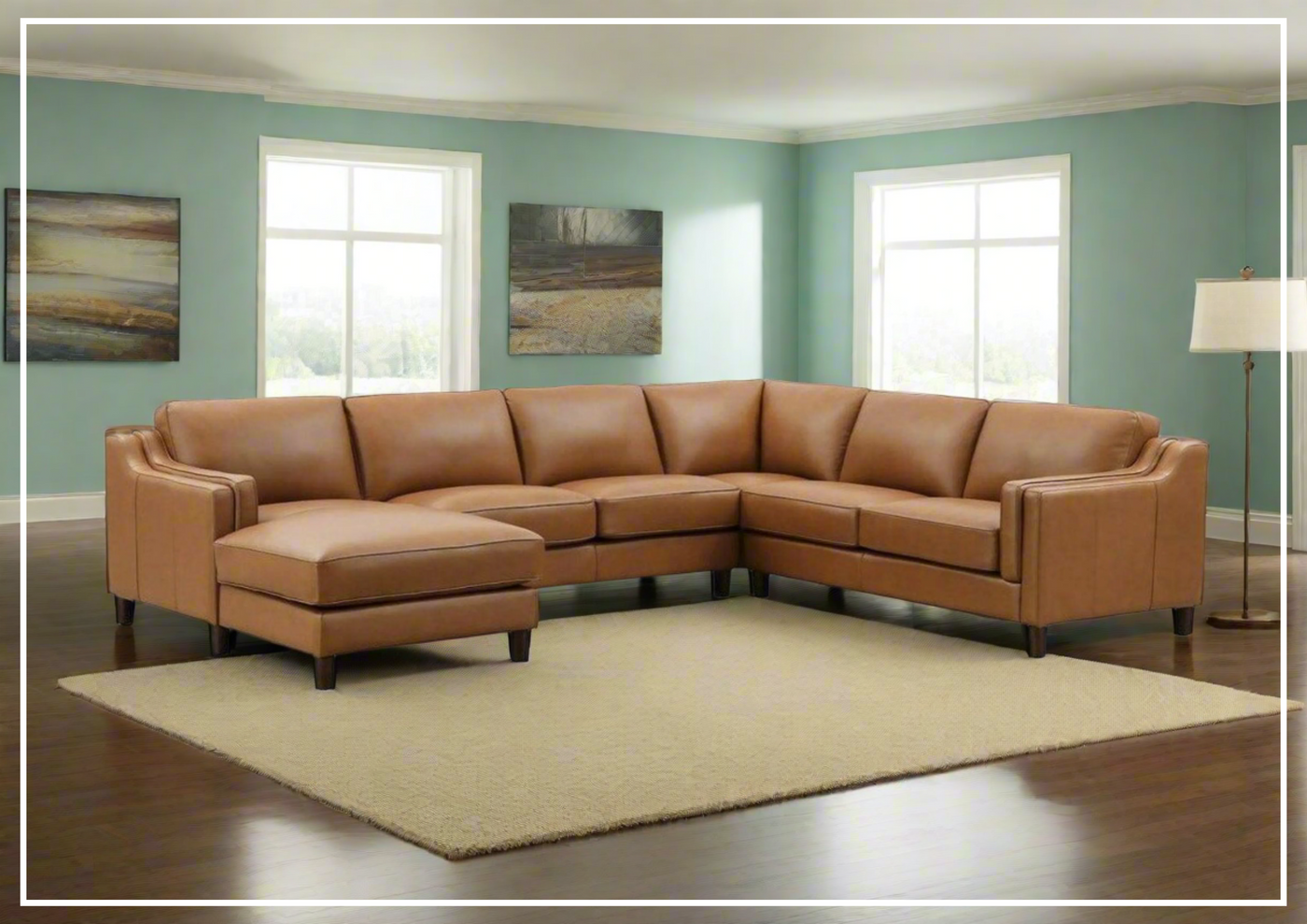 Hydeline Bella U-Shape Leather Sectional Sofa with Chaise in Brown-Jennihome