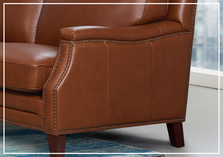 Hydeline Camano Leather Sofa With Nail-Head Finish