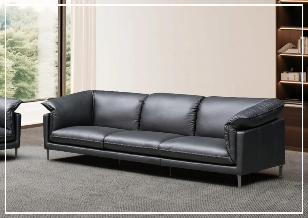 Klaussner Dolce Black Leather 3-Seater Stationary Sofa-Jennihome