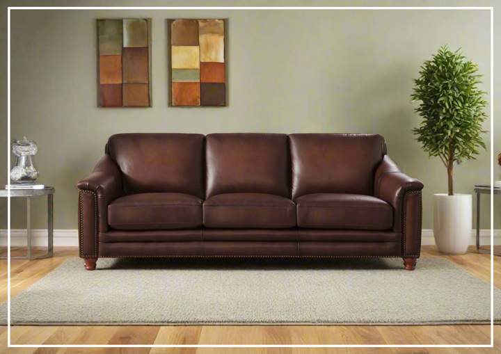 Hydeline Belfast Leather Sofa With Nail-Head Finish