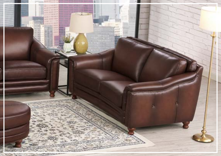 Hydeline Belfast Leather Loveseat With Nail-Head Finish-Jennihome