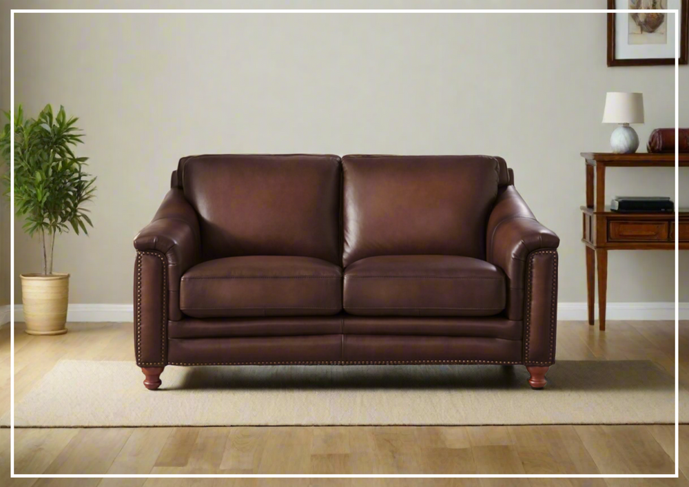 Hydeline Belfast Leather Loveseat With Nail-Head Finish-Jennihome