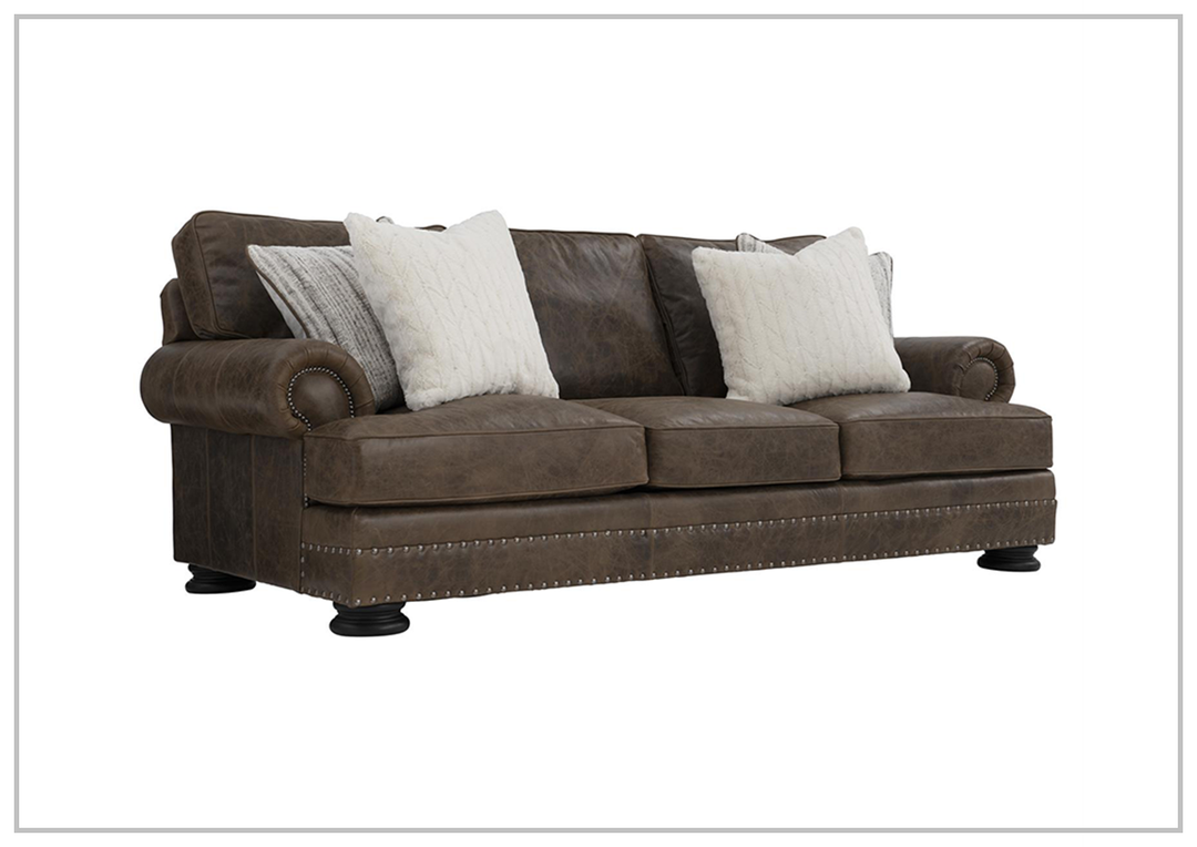 Bernhardt Foster Dark Brown Leather Sofa with Rolled Arms