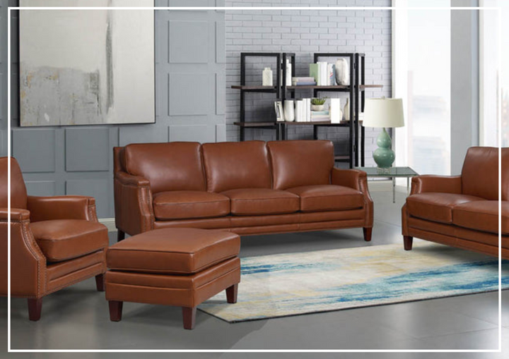 Hydeline Camano Leather Sofa With Nail-Head Finish