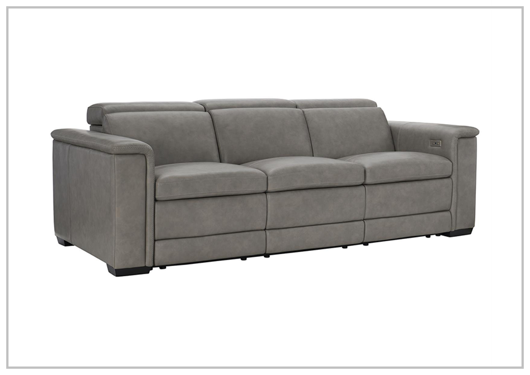 Bernhardt Lioni Gray Leather Power Motion Sofa in Mocha Finish