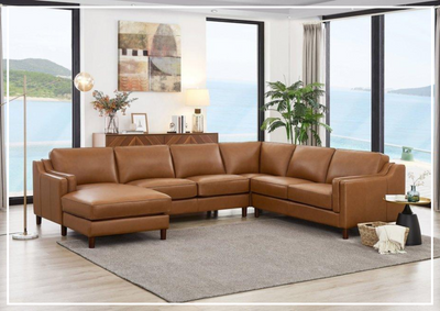 Hydeline Bella U-Shape Leather Sectional Sofa with Chaise in Brown-Jennihome