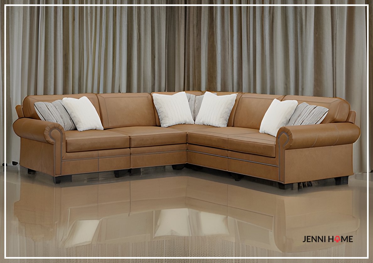 Bernhardt Grandview L-Shaped Leather Sectional Sofa in Mocha Finish