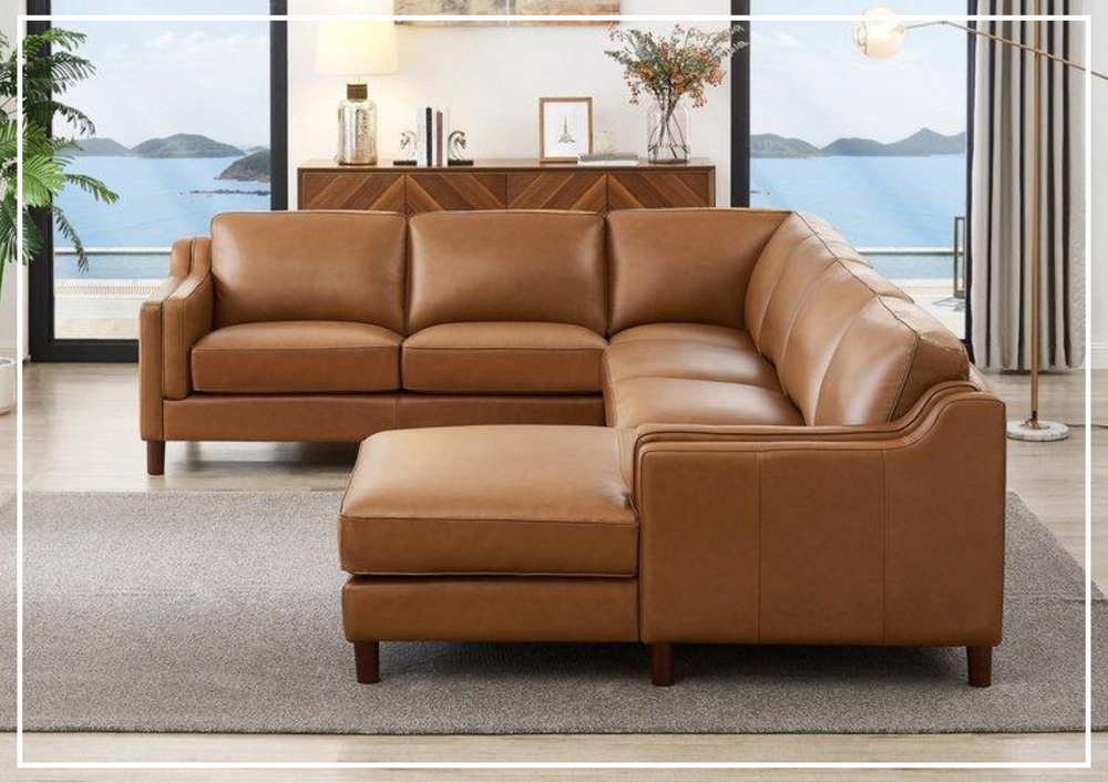 Hydeline Bella U-Shape Leather Sectional Sofa with Chaise in Brown-Jennihome