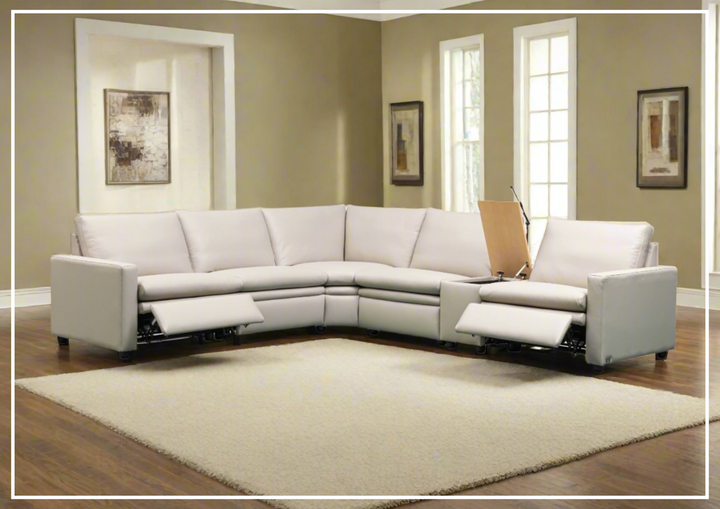 Klaussner Roma 6-Piece Leather Power Reclining Sectional Sofa in Beige-Jennihome