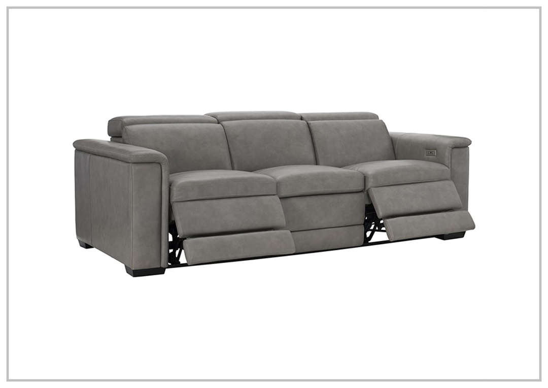 Bernhardt Lioni Gray Leather Power Motion Sofa in Mocha Finish