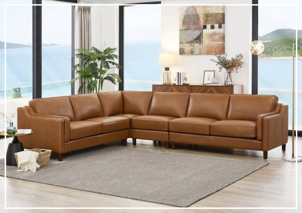 Hydeline Bella Leather Sectional Sofa with Double-Sloped Track Arms-Jennihome