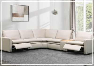 Klaussner Roma 6-Piece Leather Power Reclining Sectional Sofa in Beige-Jennihome