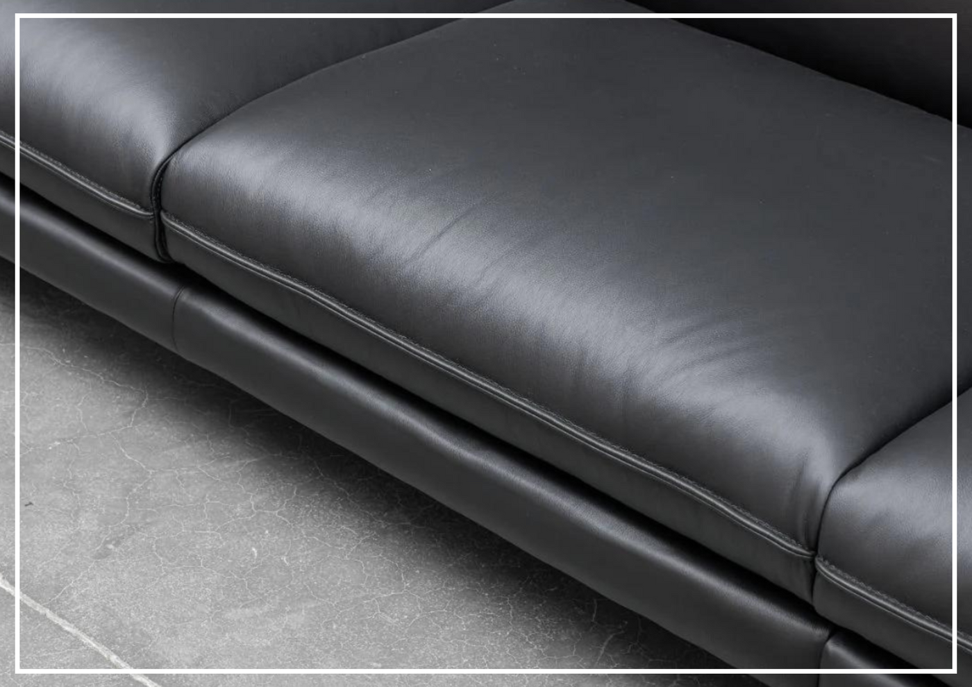 Klaussner Dolce Black Leather 3-Seater Stationary Sofa-Jennihome