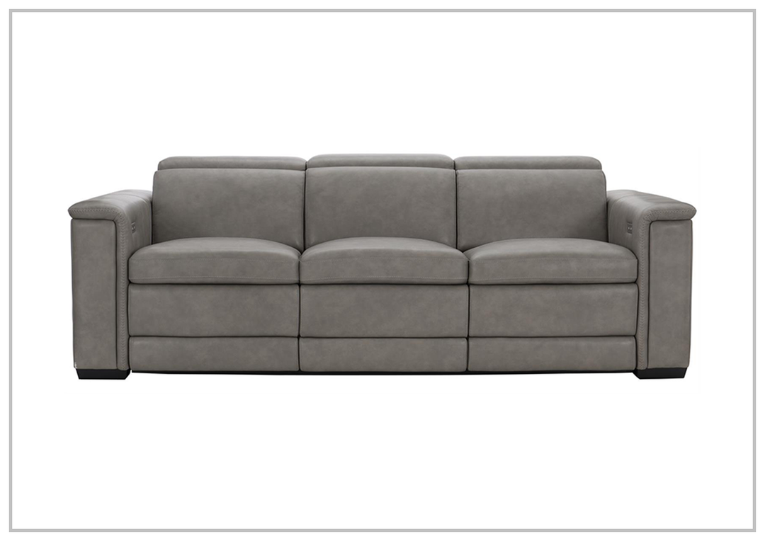 Bernhardt Lioni Gray Leather Power Motion Sofa in Mocha Finish